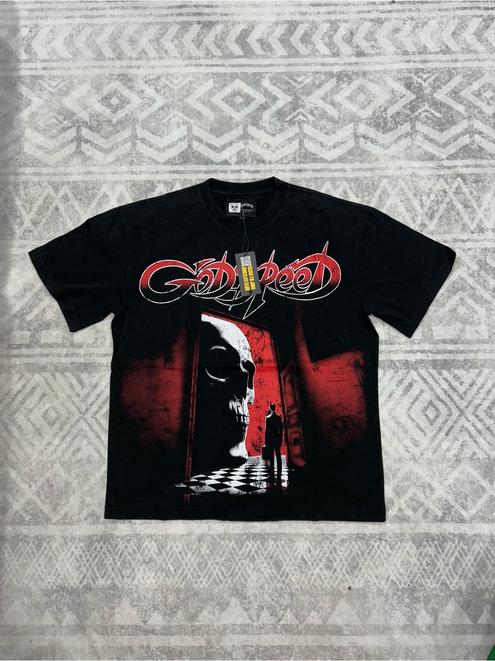 Godspeed Graphic Black Tee with Red Skull Artwork